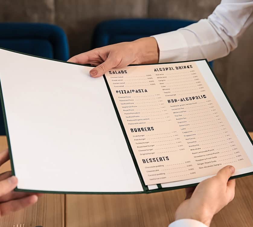 Waitress showing customer a menu in restaurant